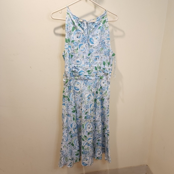 LOFT Women's Floral.Light Blue Cotton Midi Dress Size 12 - Picture 9 of 12